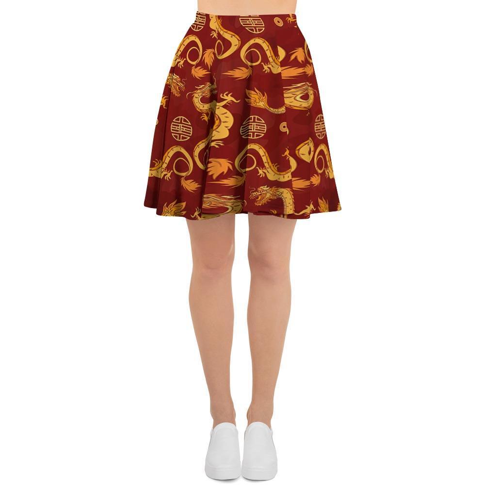 Red Chinese Dragon Women's Skirt-grizzshop