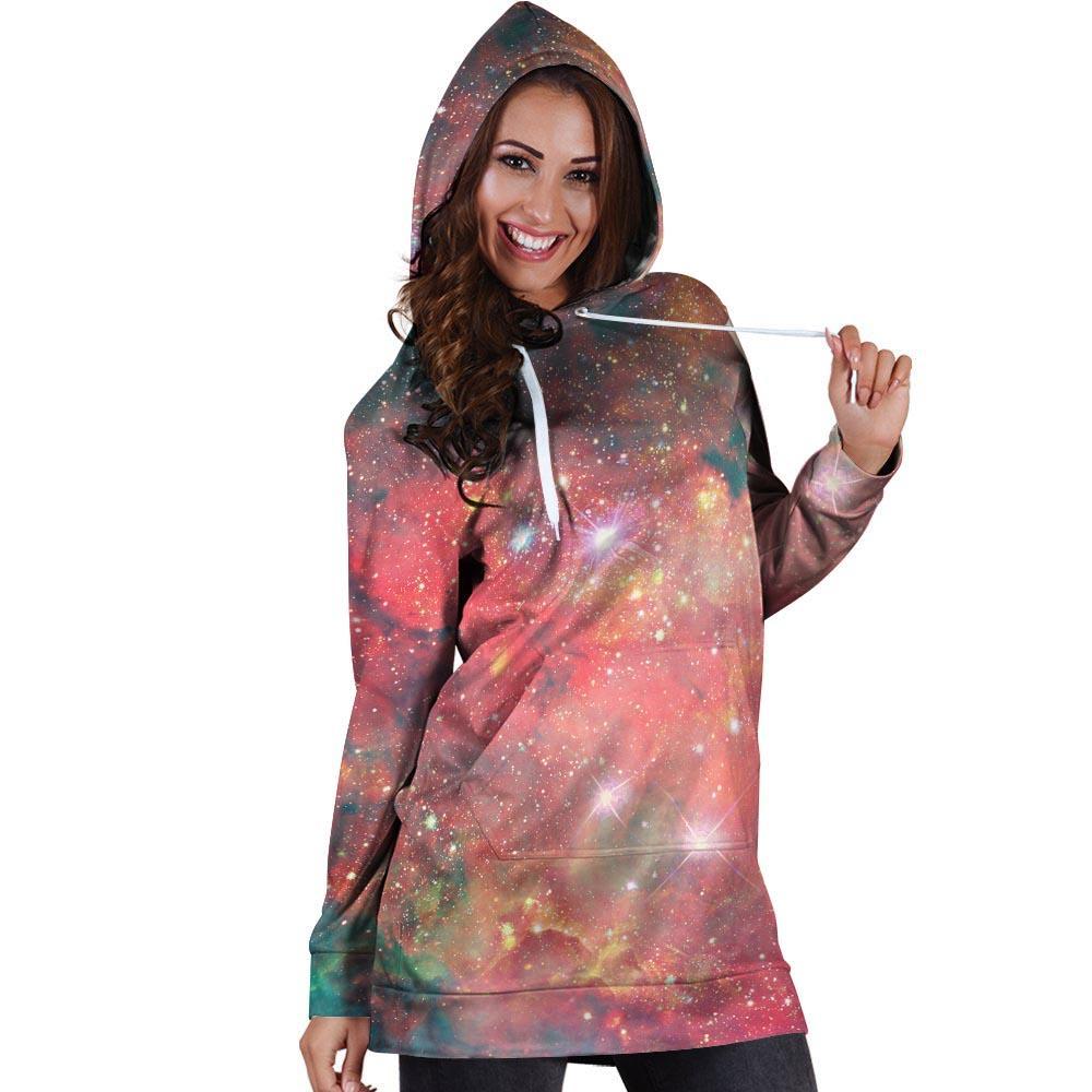 Red Cloud Galaxy Space Hoodie Dress-grizzshop