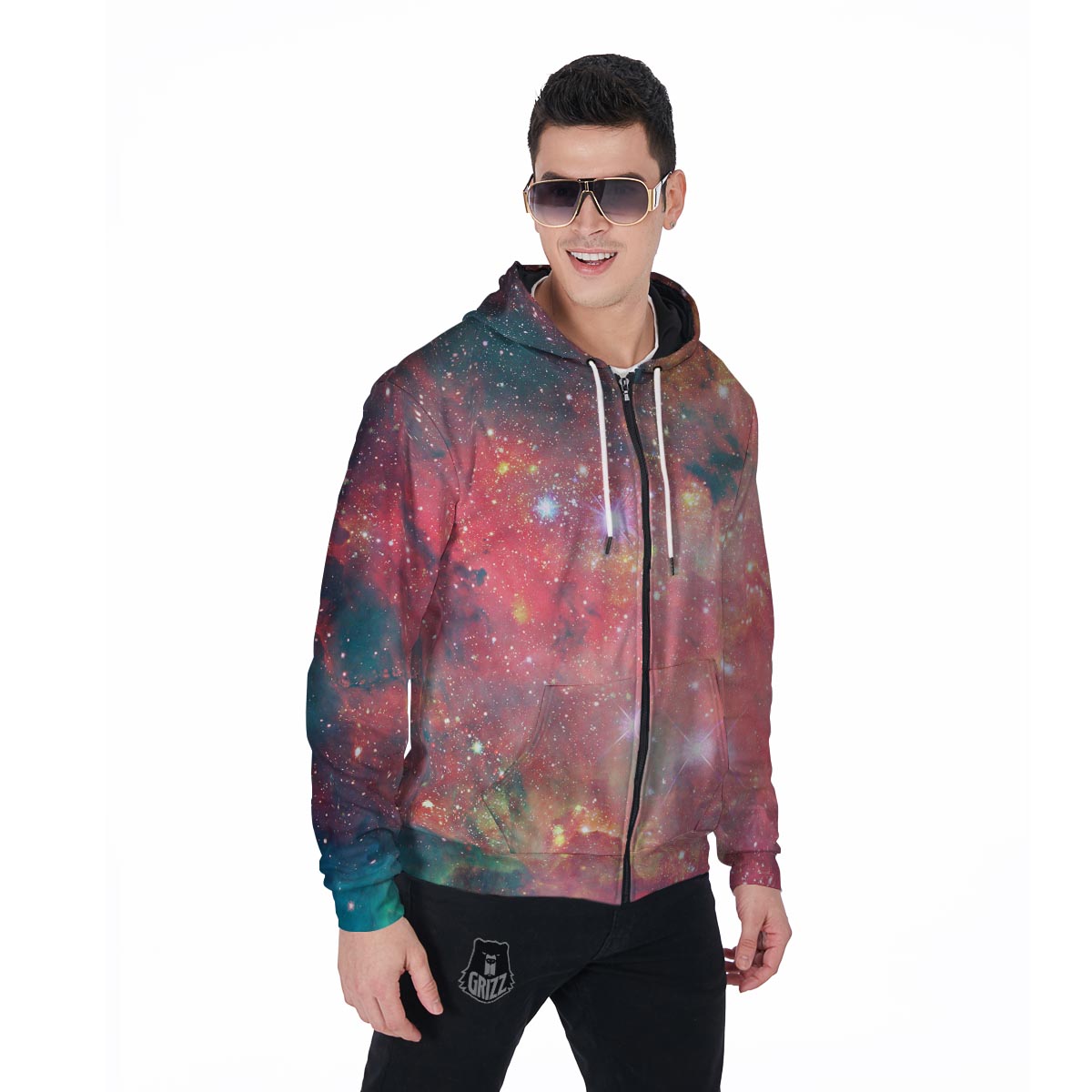 Red Cloud Galaxy Space Men's Zip Up Hoodie-grizzshop