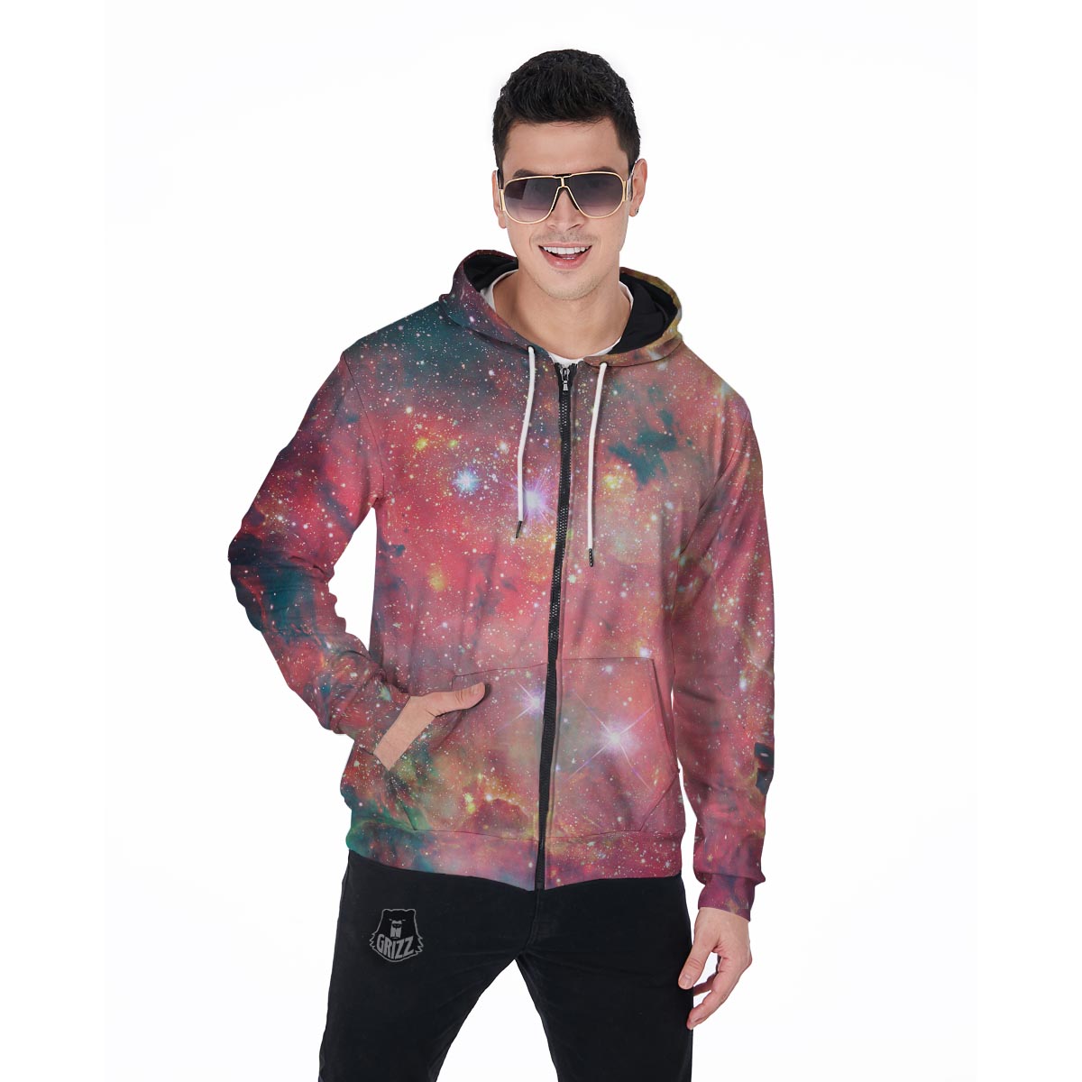 Red Cloud Galaxy Space Men's Zip Up Hoodie-grizzshop