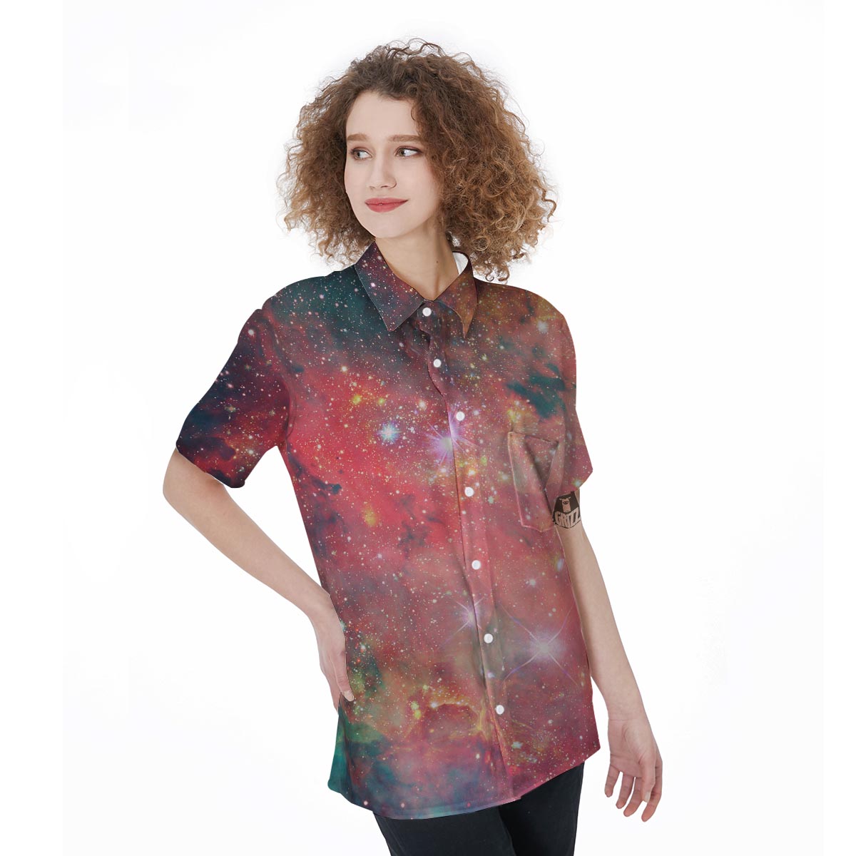 Red Cloud Galaxy Space Women's Short Sleeve Shirts-grizzshop