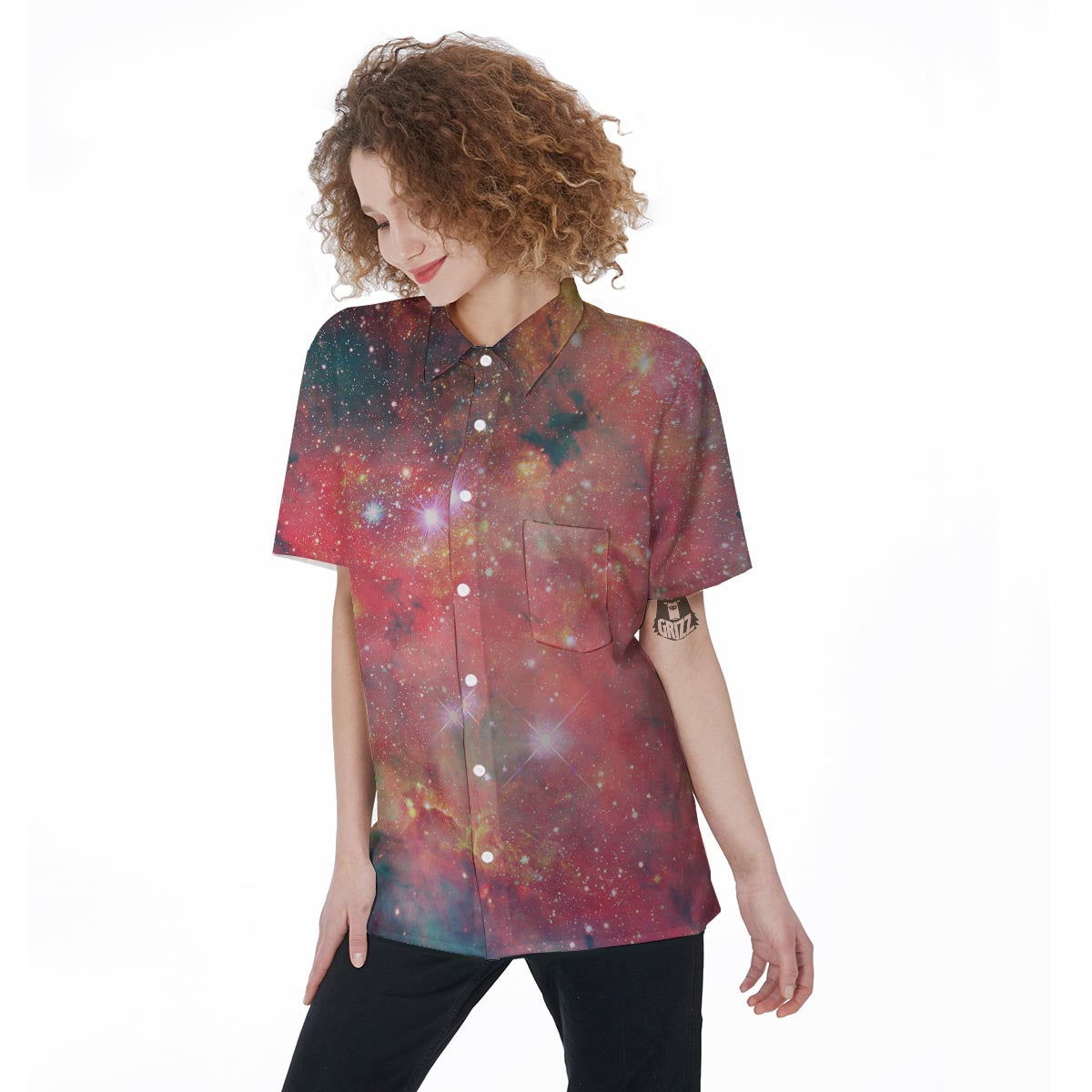 Red Cloud Galaxy Space Women's Short Sleeve Shirts-grizzshop