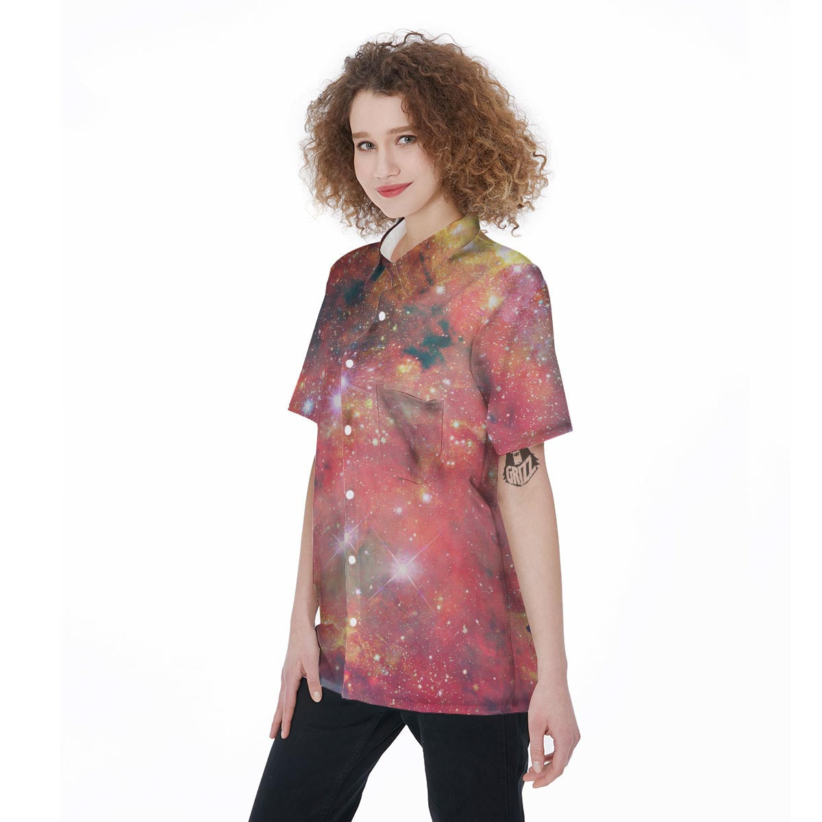 Red Cloud Galaxy Space Women's Short Sleeve Shirts-grizzshop