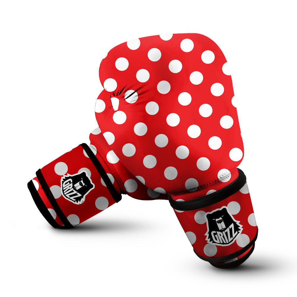 Red Color Polka Dot Print Pattern Boxing Gloves-grizzshop