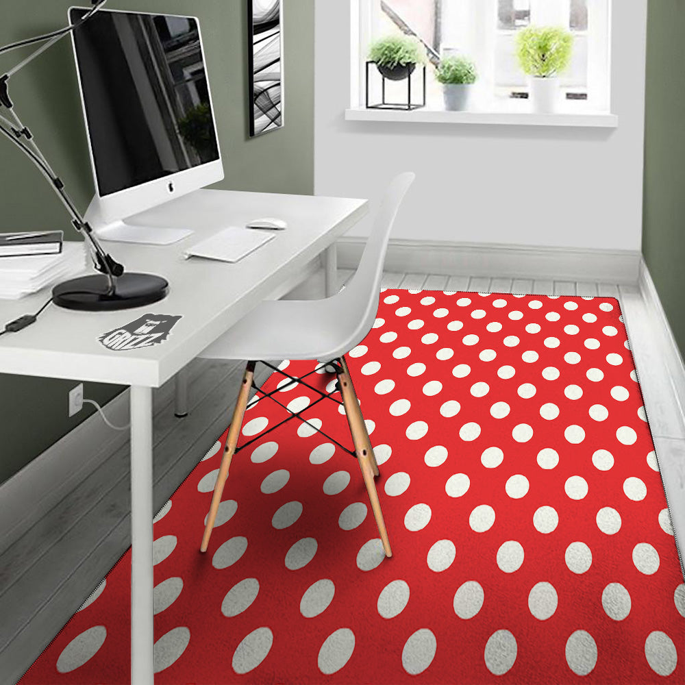 Red Color Polka Dot Print Pattern Floor Mat-grizzshop
