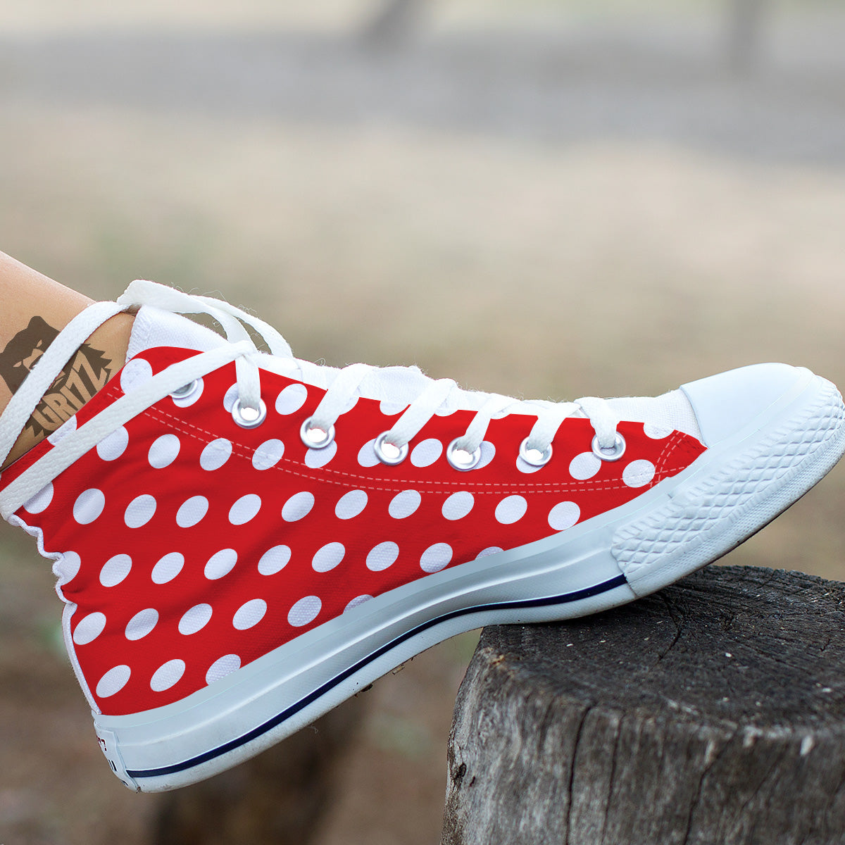 Red Color Polka Dot Print Pattern White High Top Shoes-grizzshop