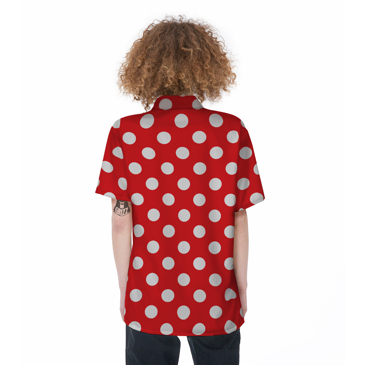 Red Color Polka Dot Print Pattern Women's Short Sleeve Shirts-grizzshop