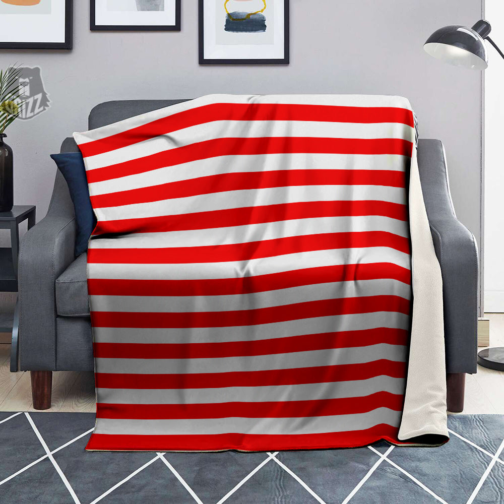Red Color Striped Print Blanket-grizzshop