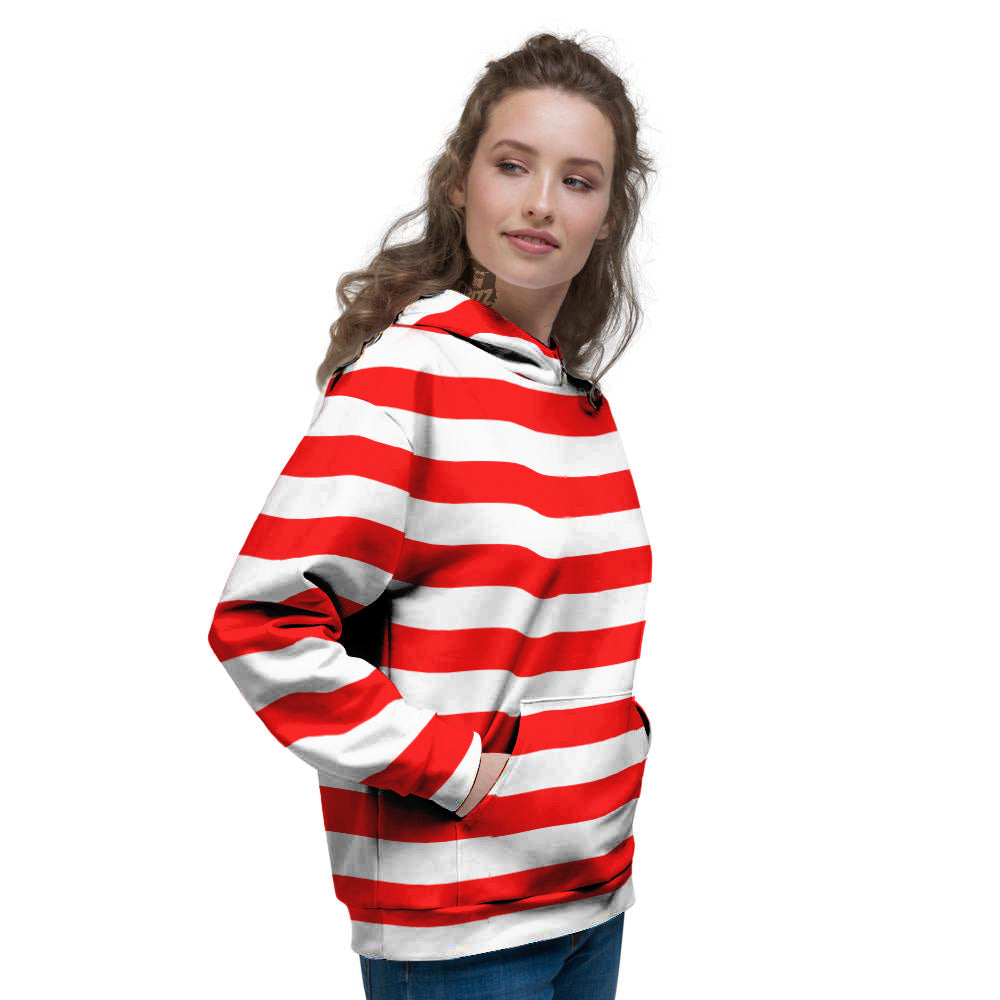 Red Color Striped Print Women's Hoodie-grizzshop