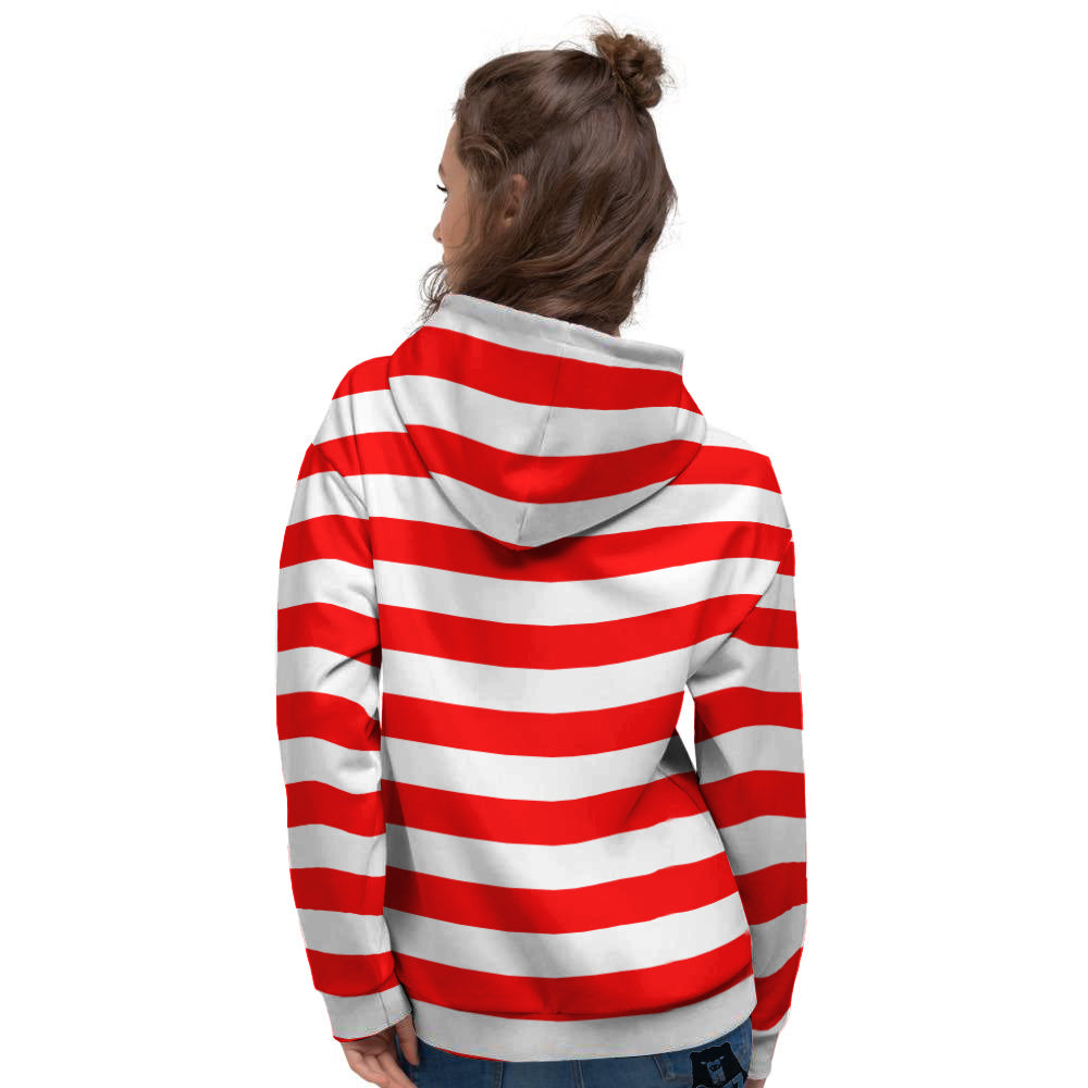 Red Color Striped Print Women's Hoodie-grizzshop