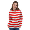Red Color Striped Print Women's Hoodie-grizzshop