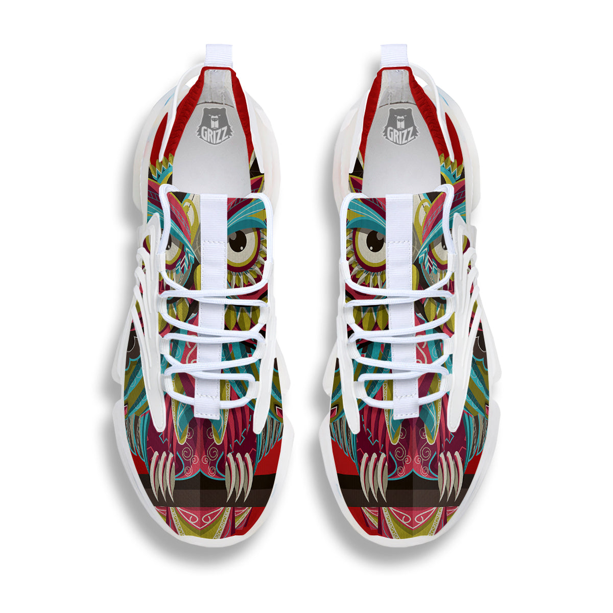 Red Colorful Owl Print White Gym Shoes-grizzshop