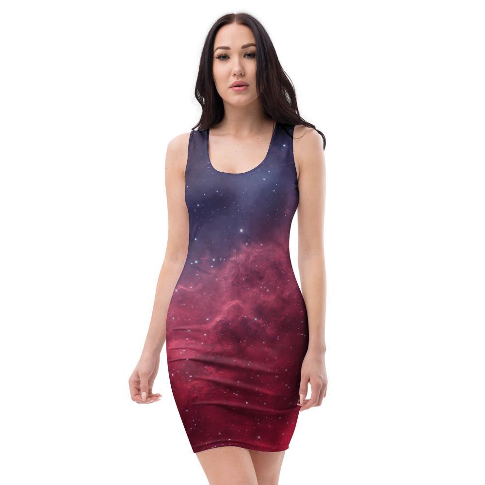 Red Cosmic Galaxy Space Bodycon Dress-grizzshop