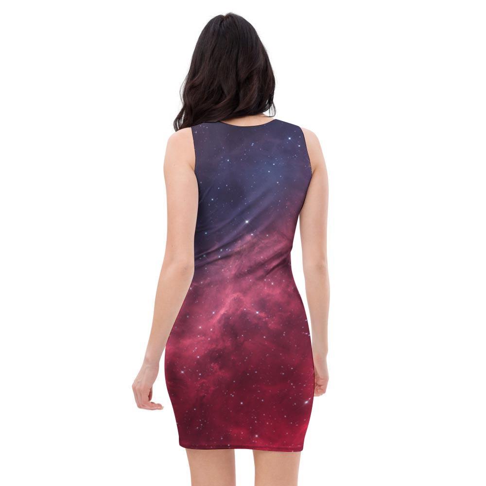 Red Cosmic Galaxy Space Bodycon Dress-grizzshop