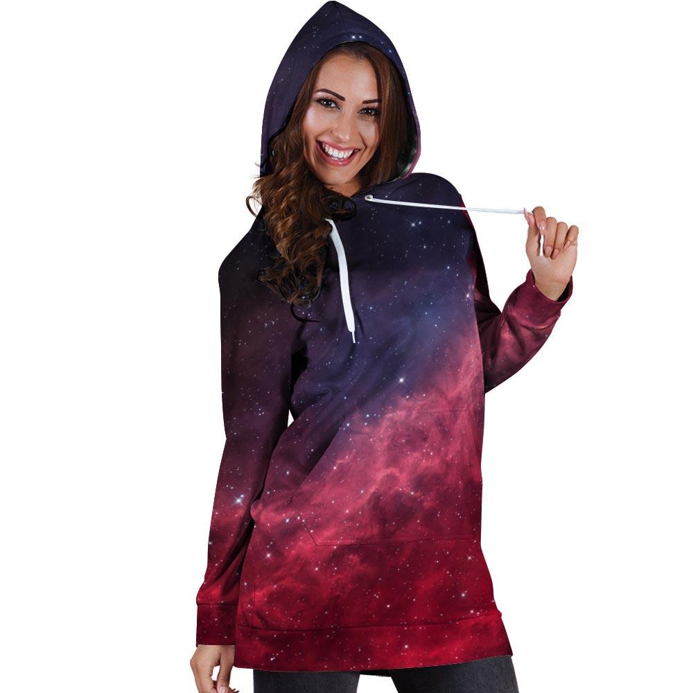 Red Cosmic Galaxy Space Hoodie Dress-grizzshop