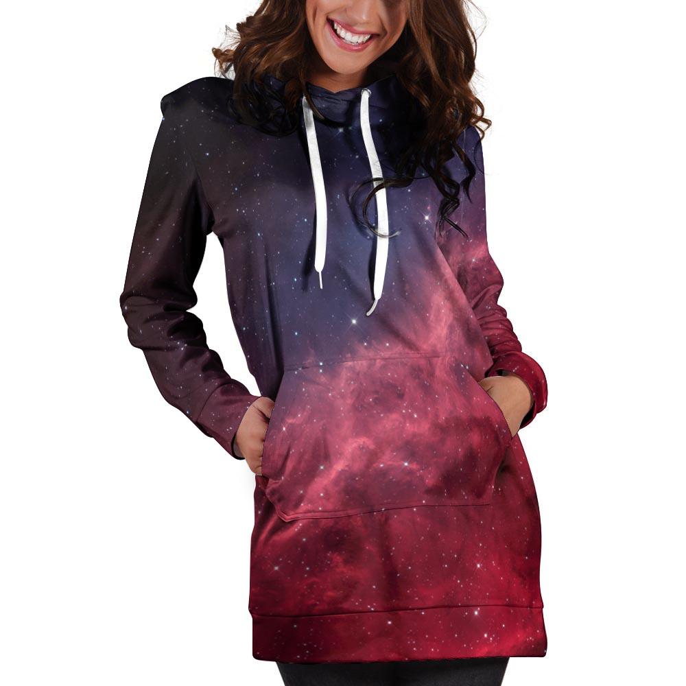 Red Cosmic Galaxy Space Hoodie Dress-grizzshop