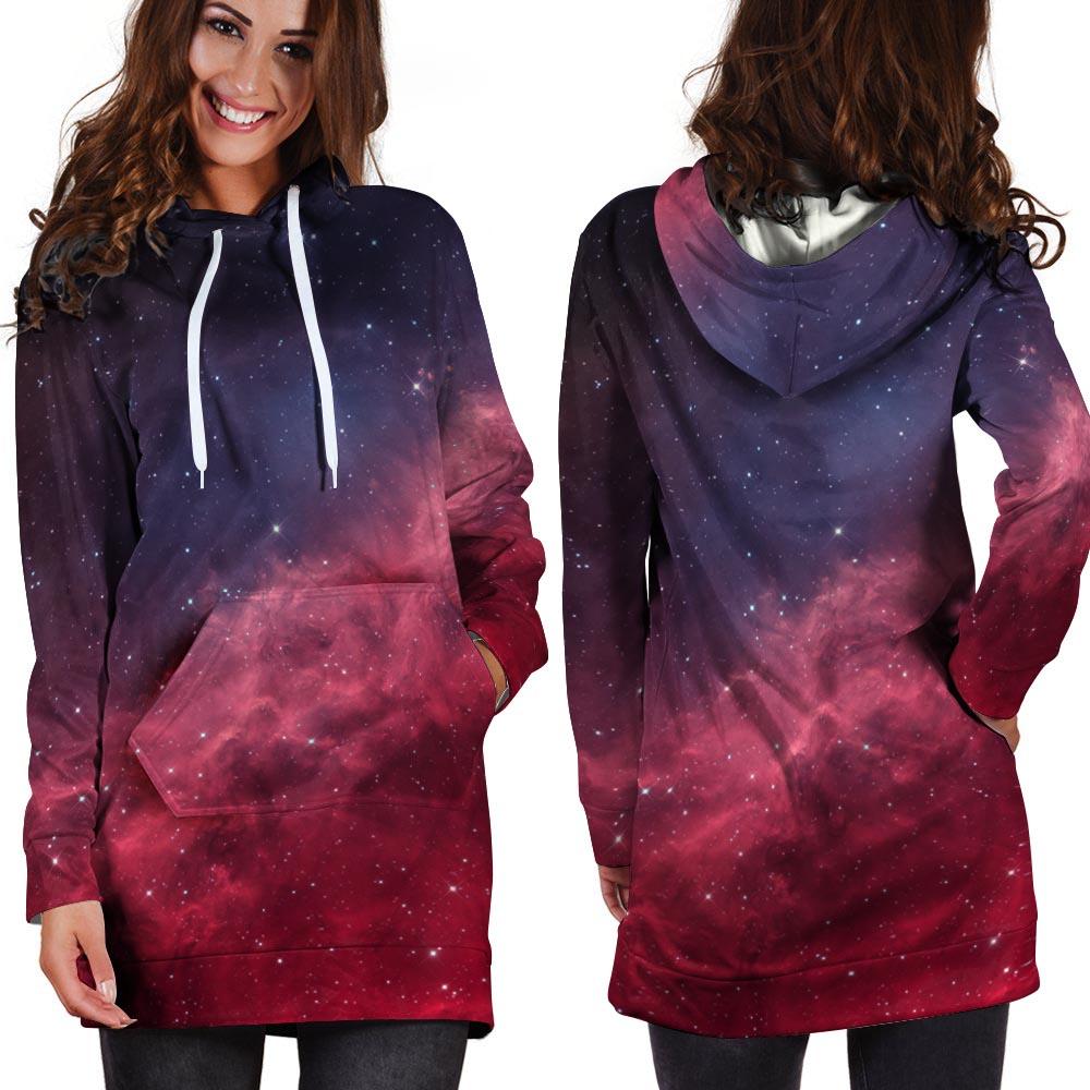 Red Cosmic Galaxy Space Hoodie Dress-grizzshop