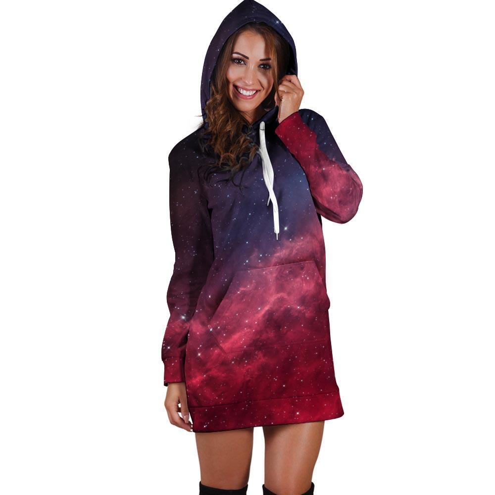 Red Cosmic Galaxy Space Hoodie Dress-grizzshop