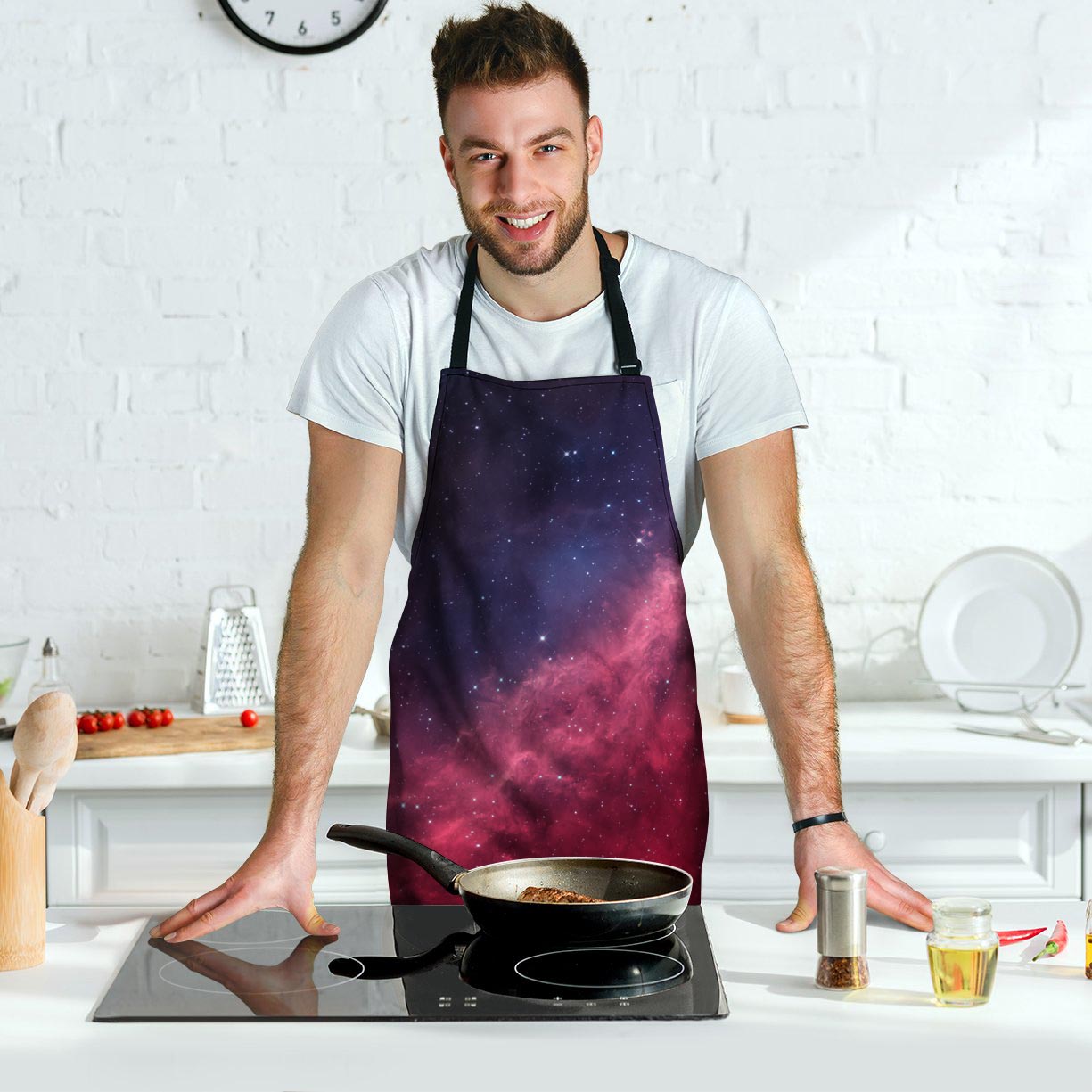 Red Cosmic Galaxy Space Men's Apron-grizzshop