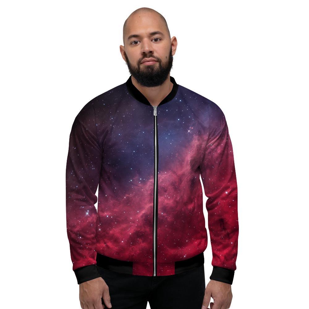 Red Cosmic Galaxy Space Men's Bomber Jacket-grizzshop