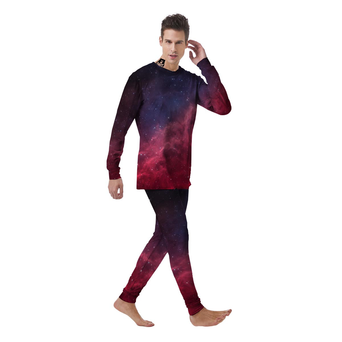 Red Cosmic Galaxy Space Men's Pajamas-grizzshop