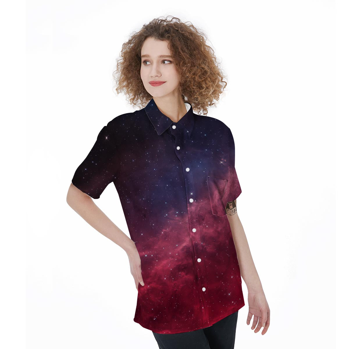 Red Cosmic Galaxy Space Women's Short Sleeve Shirts-grizzshop