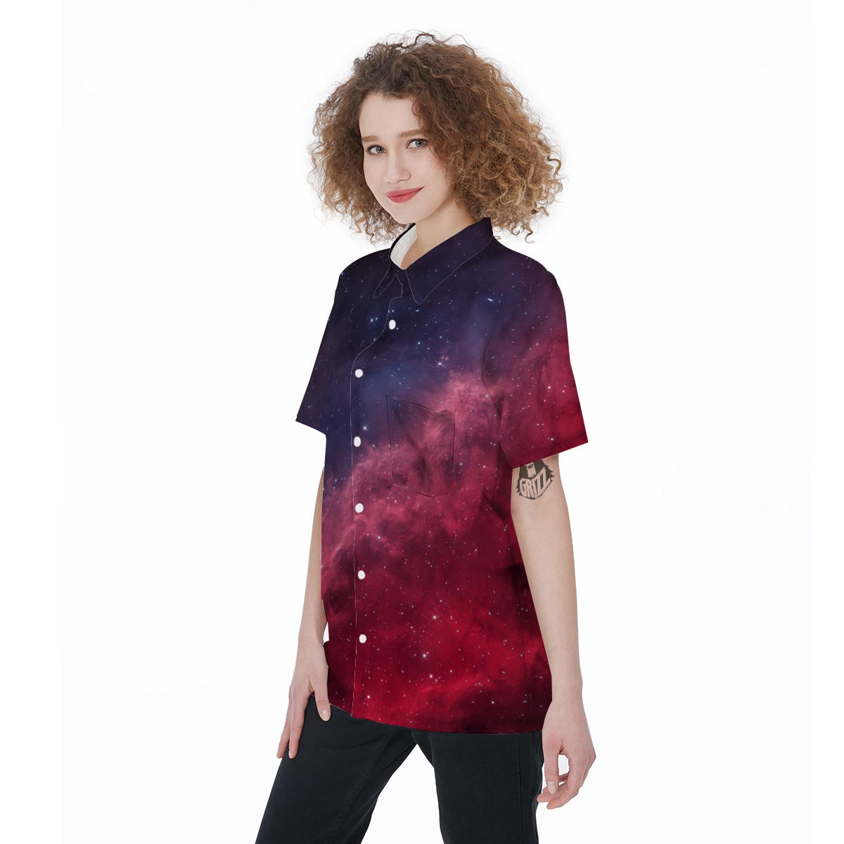 Red Cosmic Galaxy Space Women's Short Sleeve Shirts-grizzshop