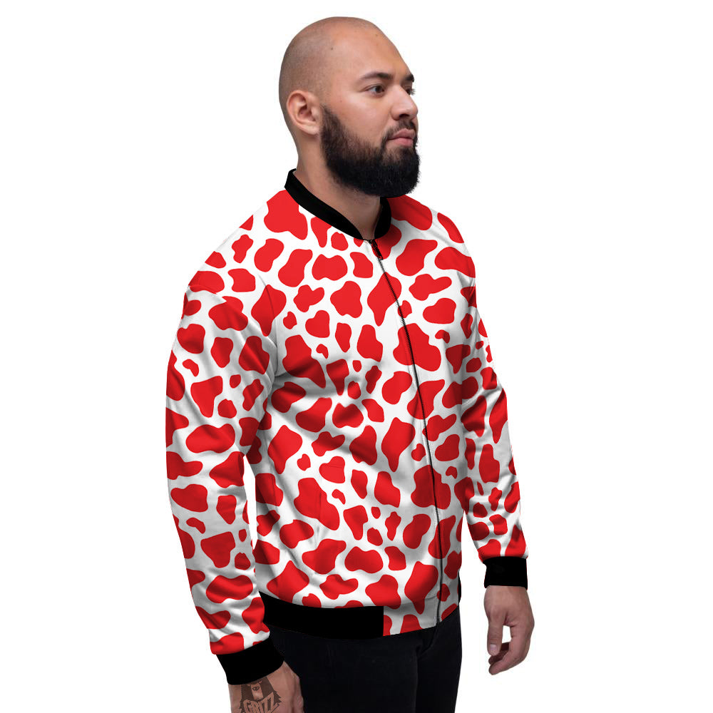 Red Cow Print Pattern Men's Bomber Jacket-grizzshop