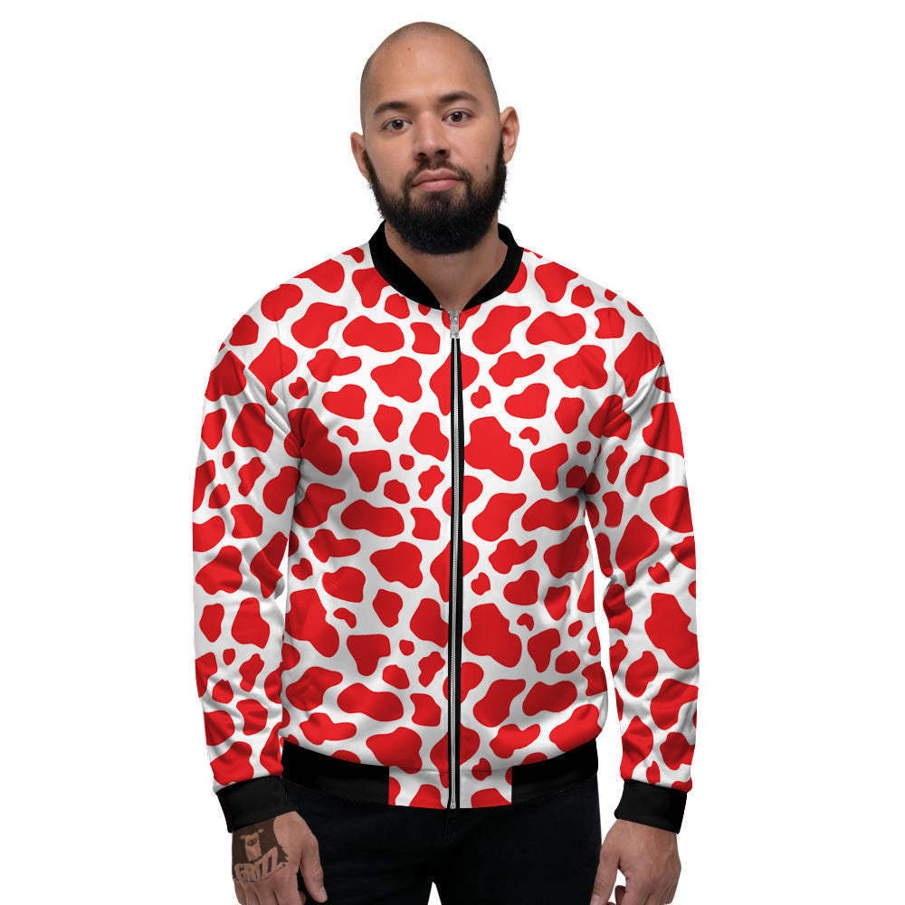 Red Cow Print Pattern Men's Bomber Jacket-grizzshop