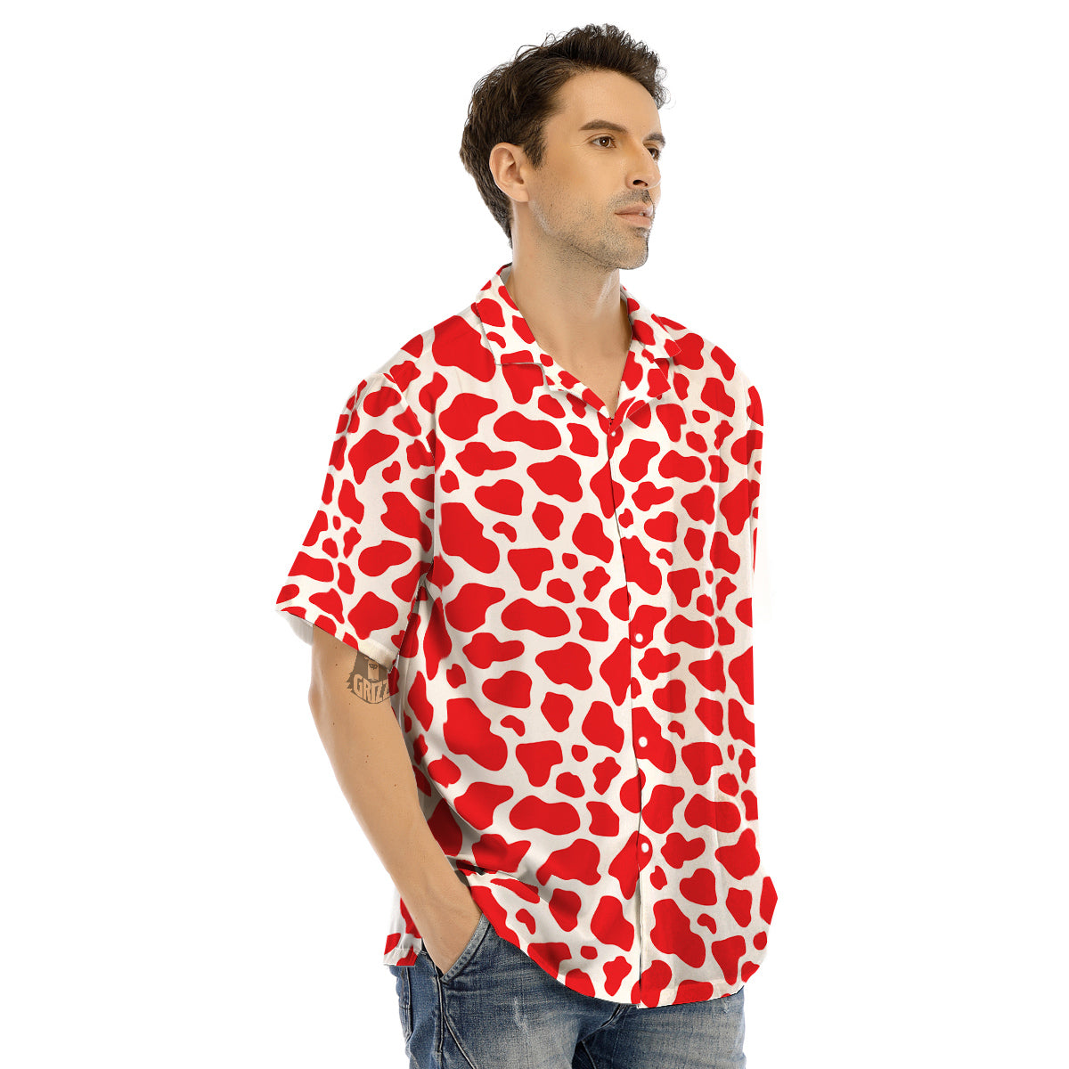Red Cow Print Pattern Men’s Hawaiian Shirt-grizzshop