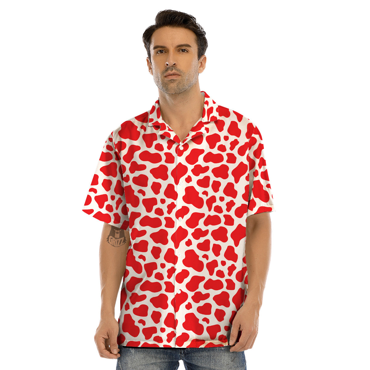 Red Cow Print Pattern Men’s Hawaiian Shirt-grizzshop