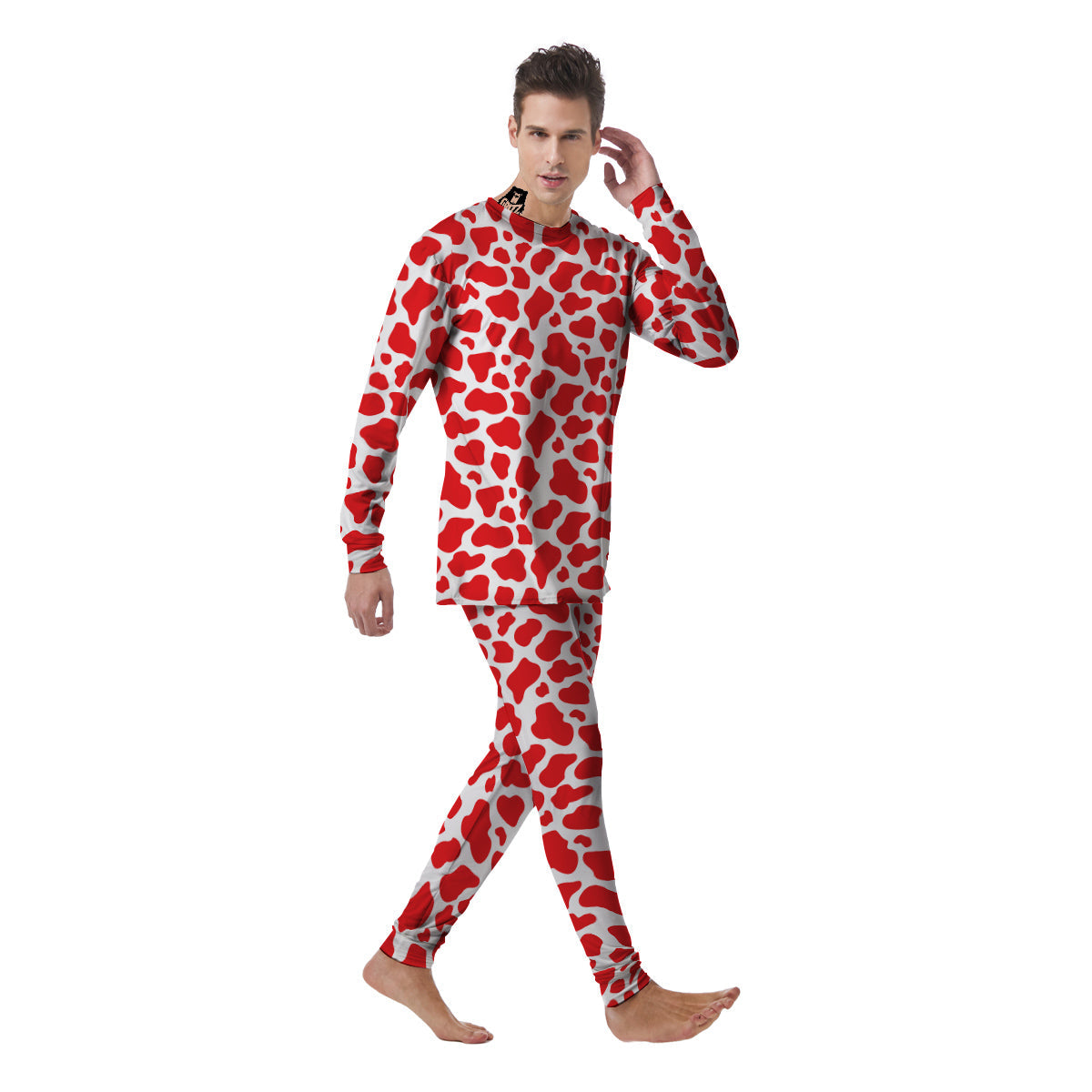 Red Cow Print Pattern Men's Pajamas-grizzshop