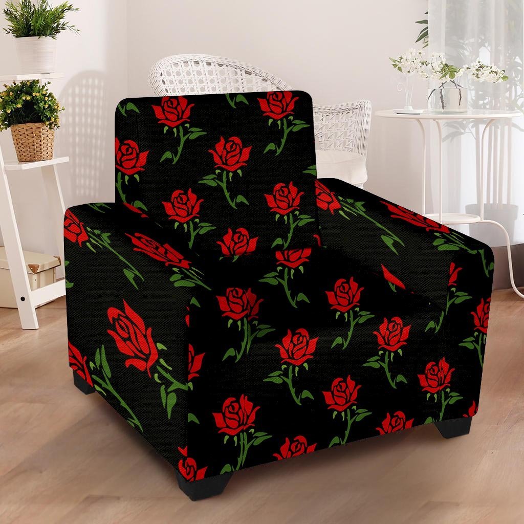 Red Doodle Rose Floral Armchair Cover-grizzshop