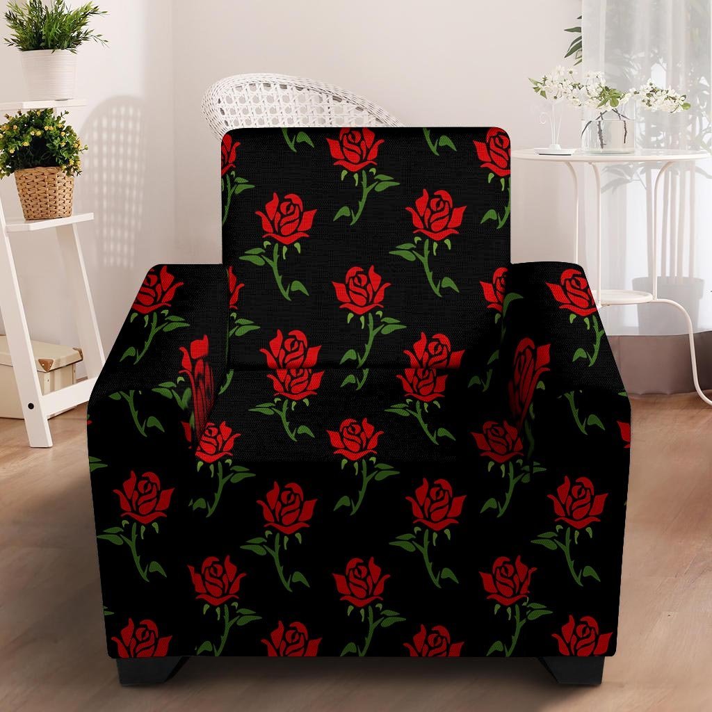 Red Doodle Rose Floral Armchair Cover-grizzshop