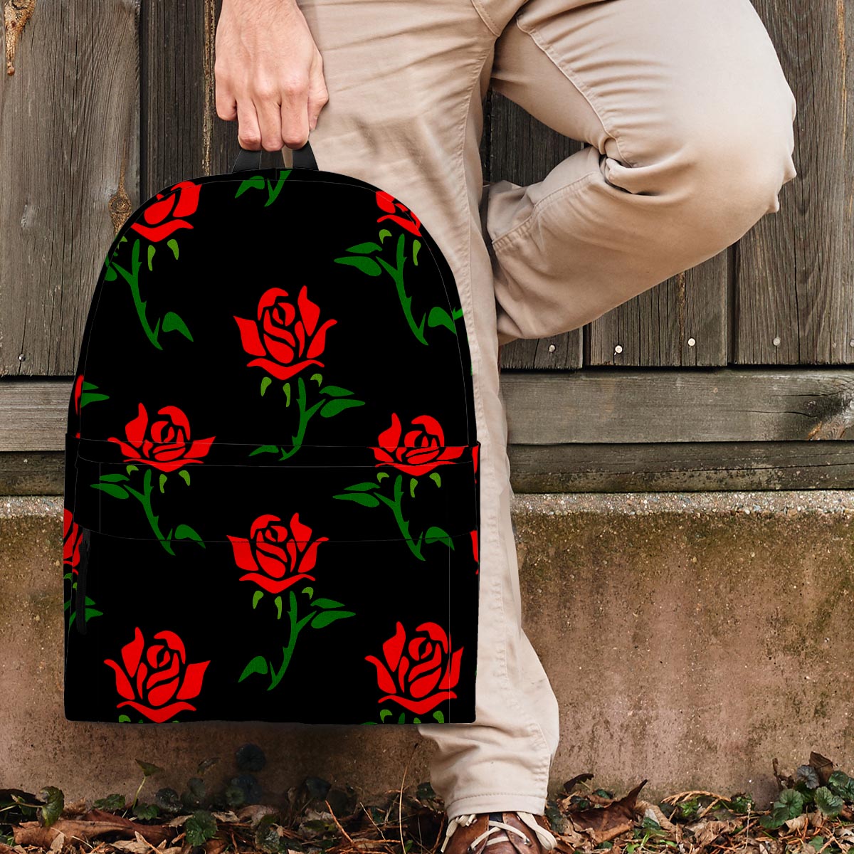 Red Doodle Rose Floral Backpack-grizzshop