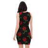 Red Doodle Rose Floral Bodycon Dress-grizzshop