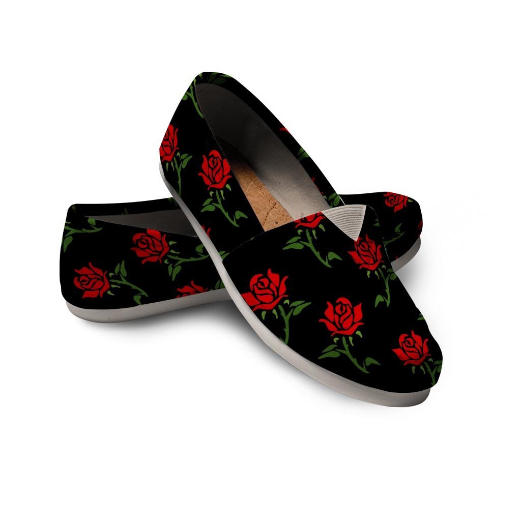 Red Doodle Rose Floral Canvas Shoes-grizzshop