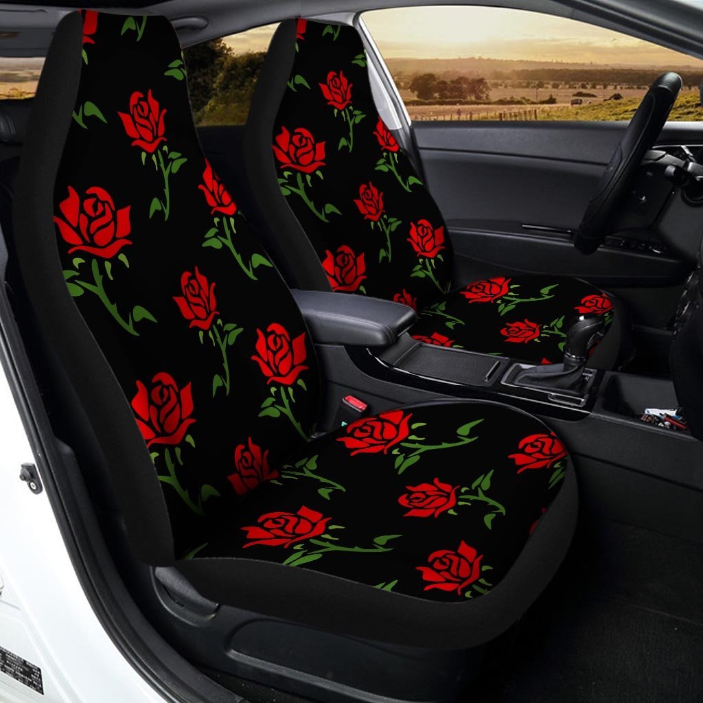 Red Doodle Rose Floral Car Seat Covers-grizzshop