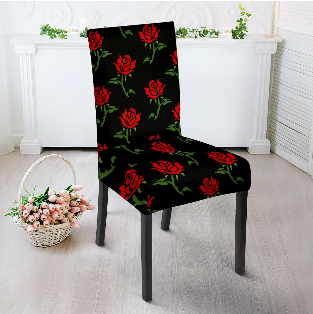 Red Doodle Rose Floral Chair Cover-grizzshop