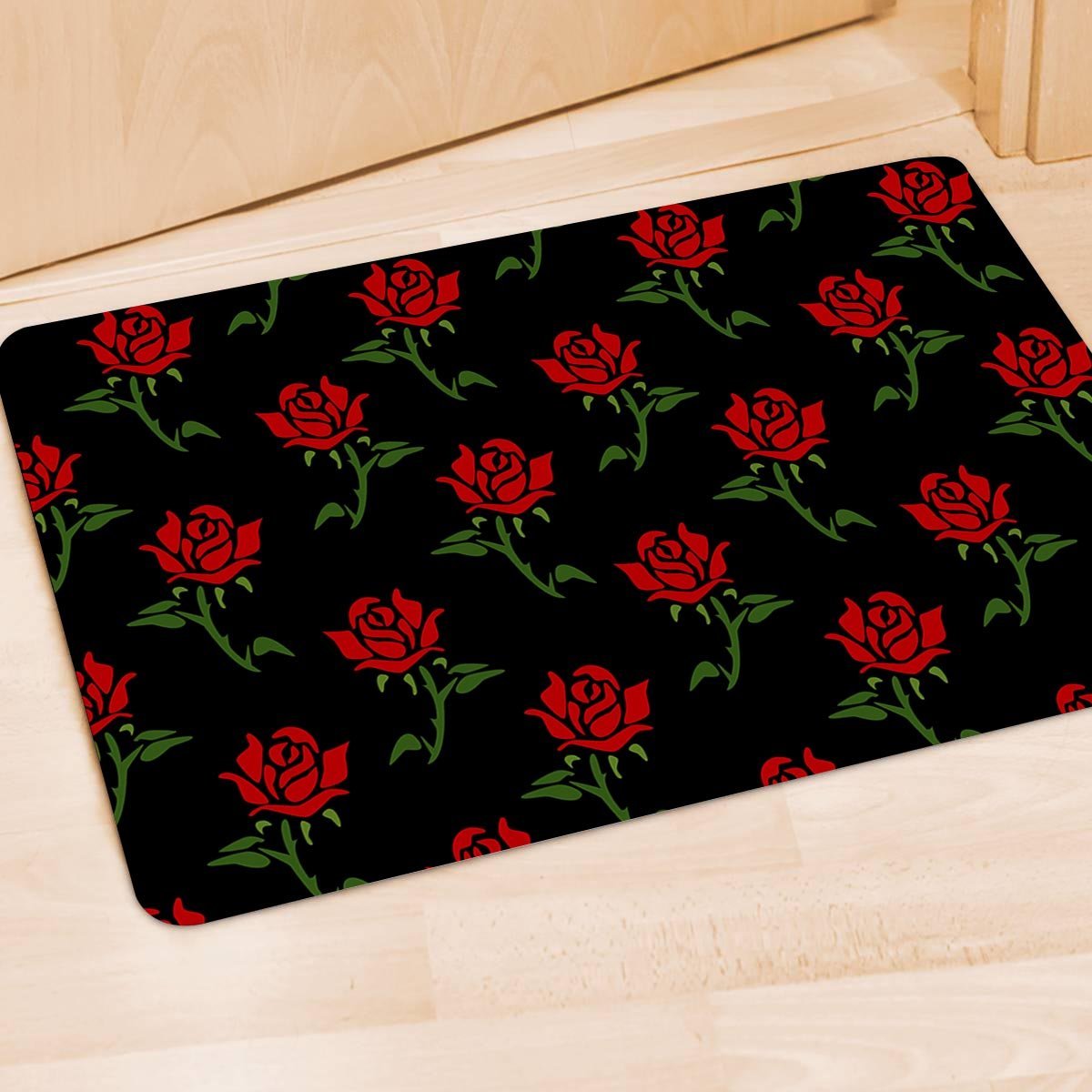 Red Doodle Rose Floral Door Mat-grizzshop