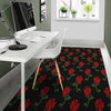 Red Doodle Rose Floral Floor Mat-grizzshop