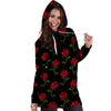 Red Doodle Rose Floral Hoodie Dress-grizzshop