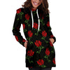 Red Doodle Rose Floral Hoodie Dress-grizzshop