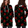 Red Doodle Rose Floral Hoodie Dress-grizzshop