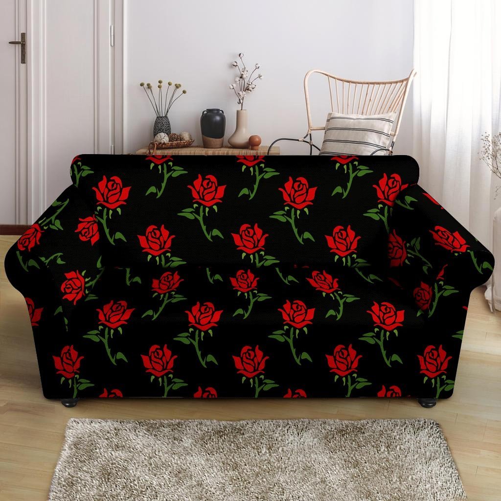 Red Doodle Rose Floral Loveseat Cover-grizzshop