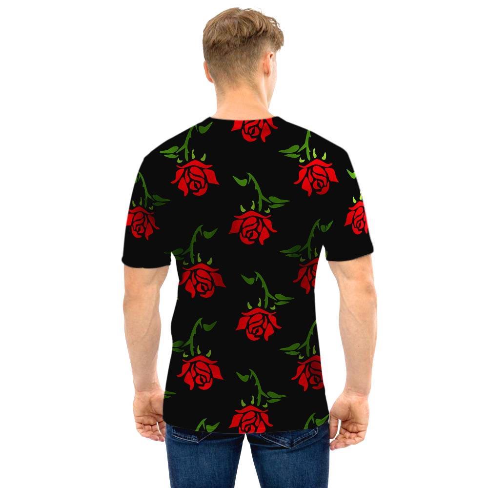 Red Doodle Rose Floral Men T Shirt-grizzshop