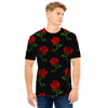 Red Doodle Rose Floral Men T Shirt-grizzshop