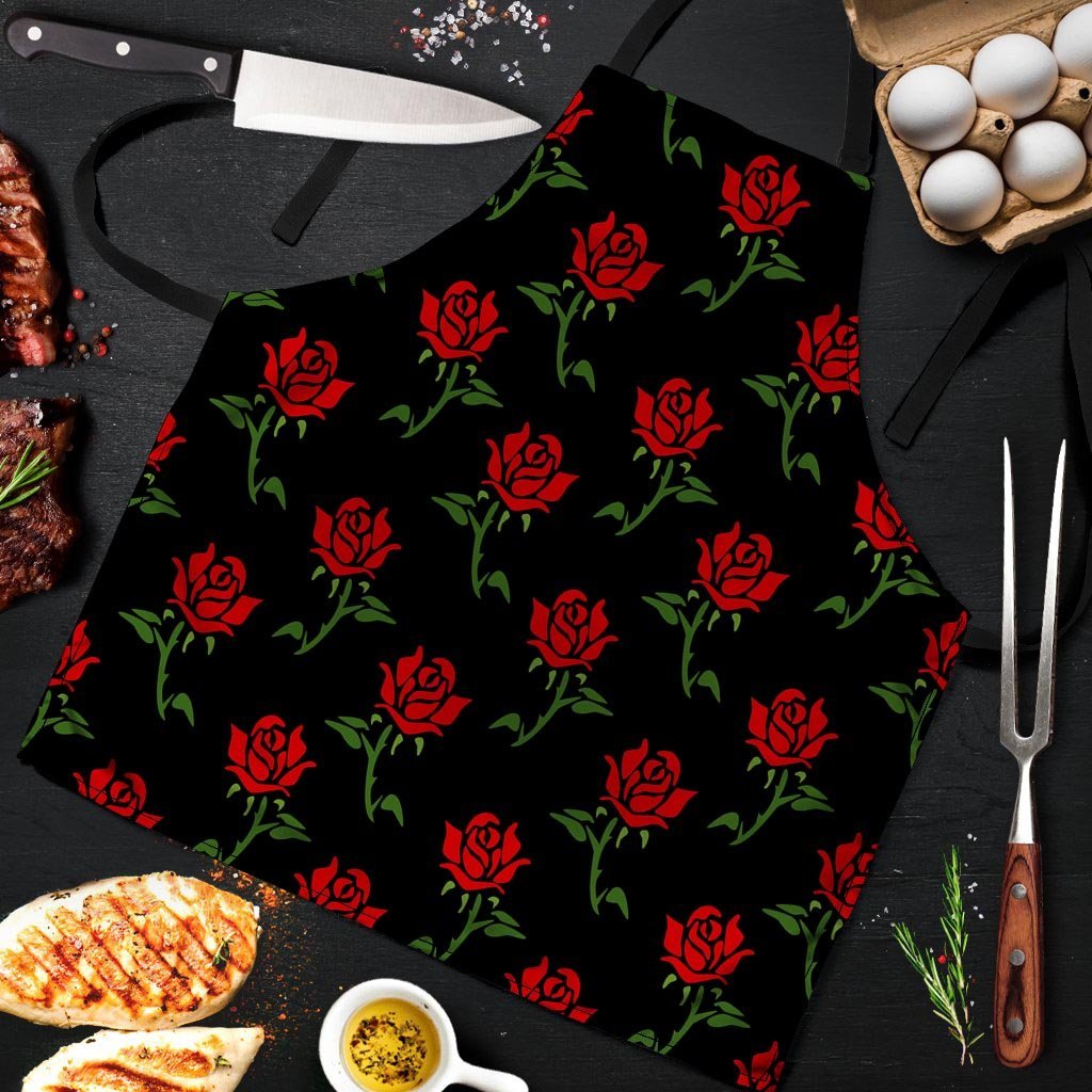 Red Doodle Rose Floral Men's Apron-grizzshop