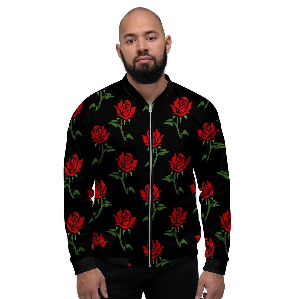 Red Doodle Rose Floral Men's Bomber Jacket-grizzshop