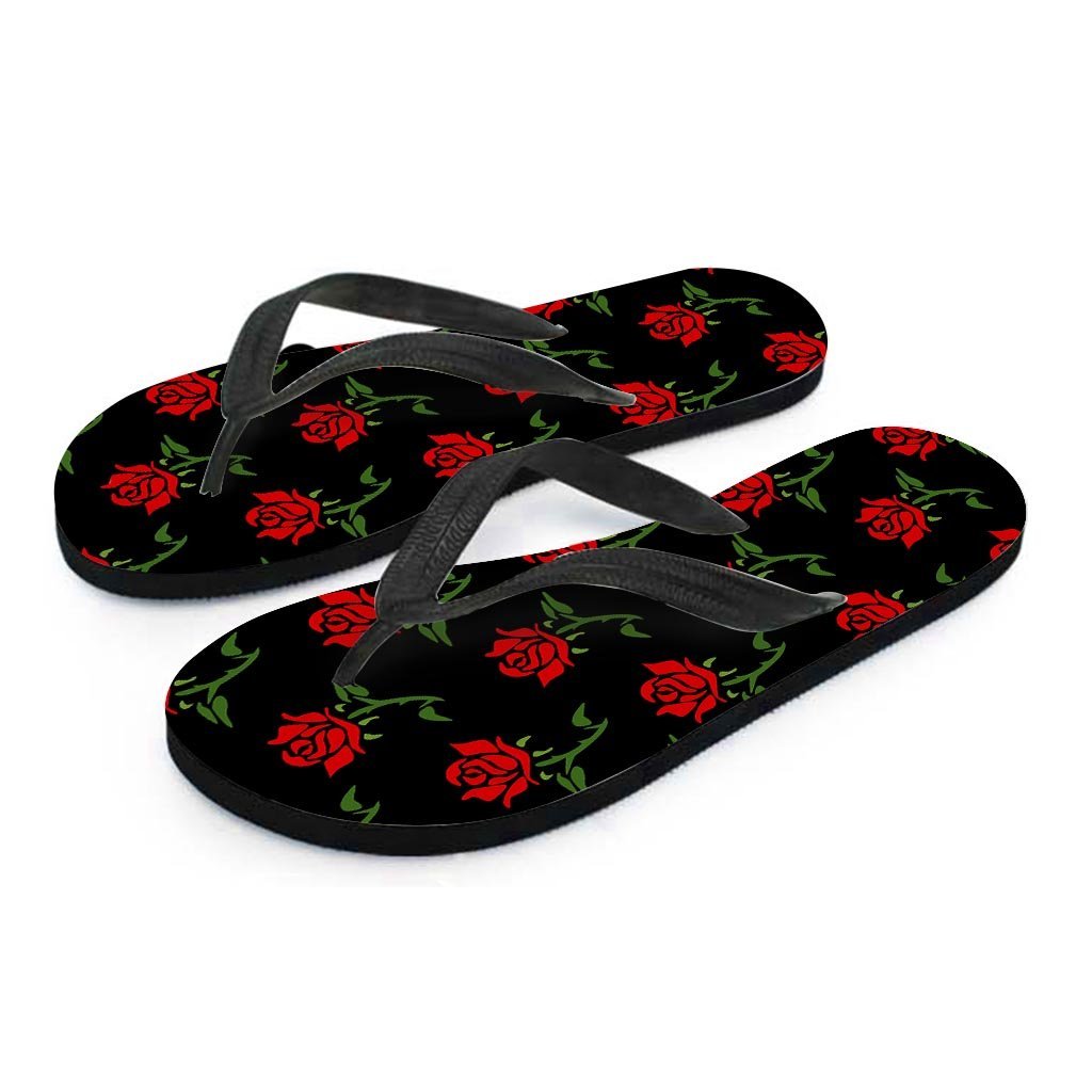 Red Doodle Rose Floral Men's Flip Flops-grizzshop